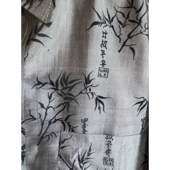 Thai Shirt Silk Vintage Mens Silver 80s Bamboo Asian Thailand Bangkok Medium - Picture 2 of 5